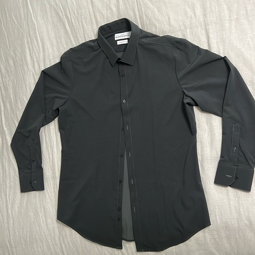 Charcoal gray button up long sleeve shirt